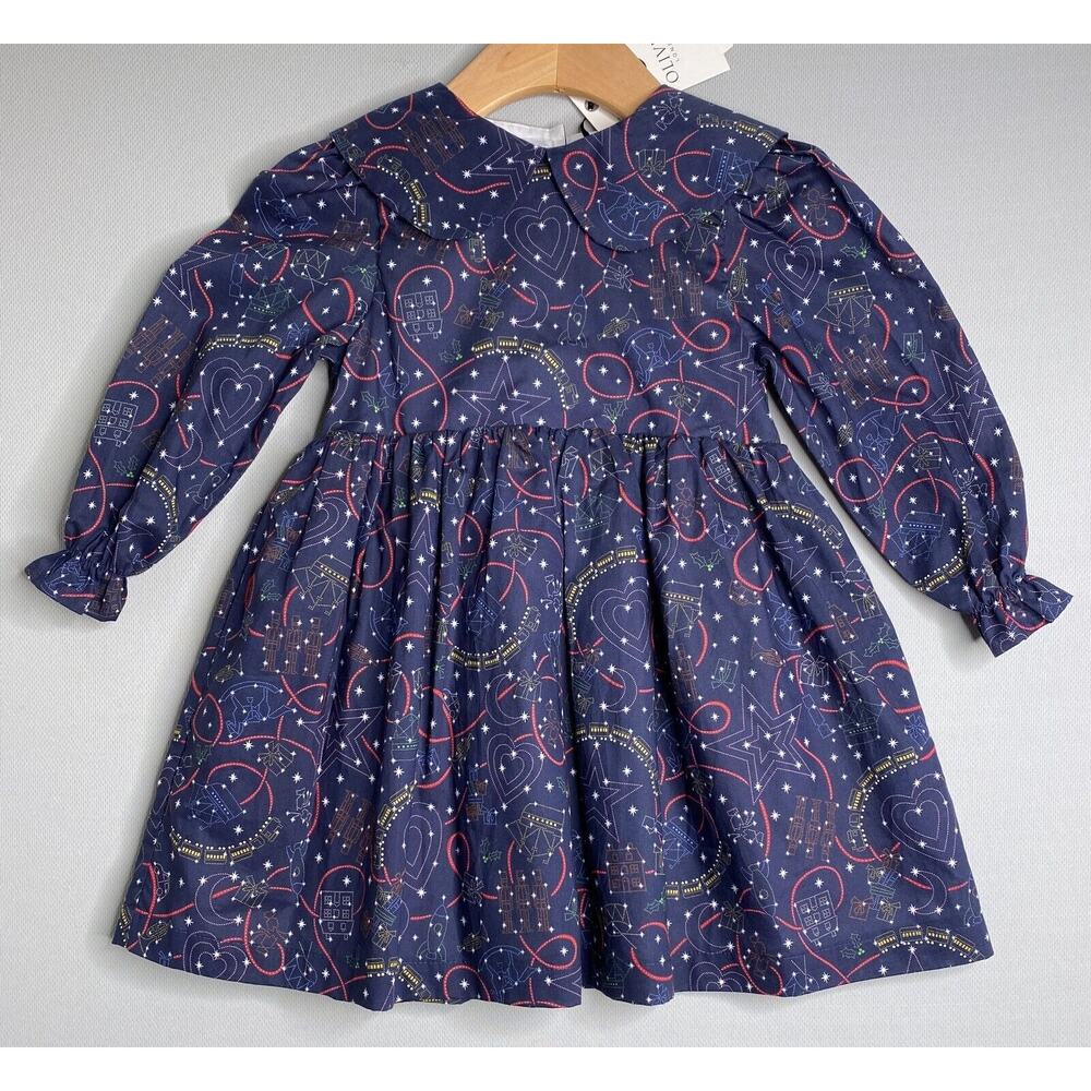 NWT Olivier London Liberty Christmas Print Blue Gift Express Dress Girls 2-3 Yrs